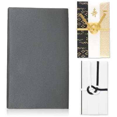 Daiichi Sougei [Style Fukusa] Men's Fukusa Set (Fukusa with Four Leaf Pattern, Gray) - Includes Gift Envelopes, Condolence Envelopes, and Wrapping