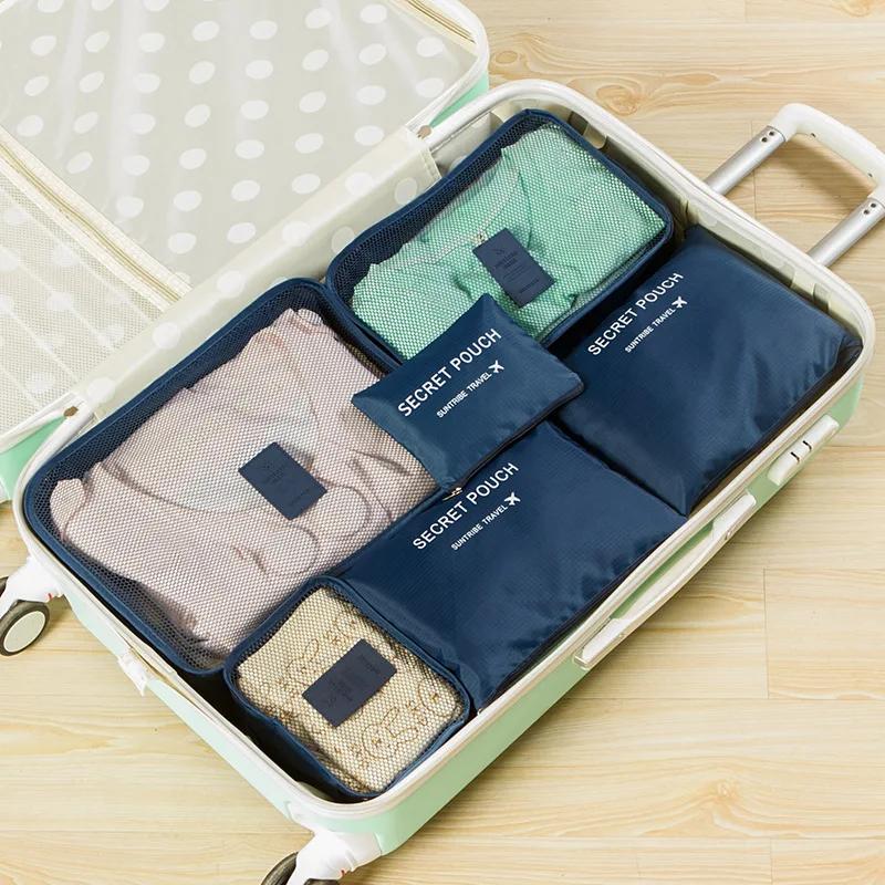 6-piece/set Travel Storage Bag Portable Large Capacity Waterproof Luggage Compartment Clothing Underwear Storage Bag with Zipper