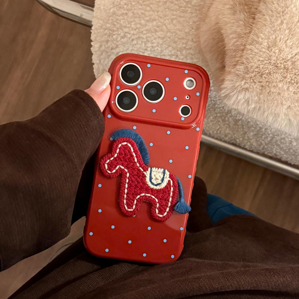 Burgundy Polka Dot Embroidered Pony Case for Apple IPhone 17 Pro Max and IPhone 16, New Year's Happy Design