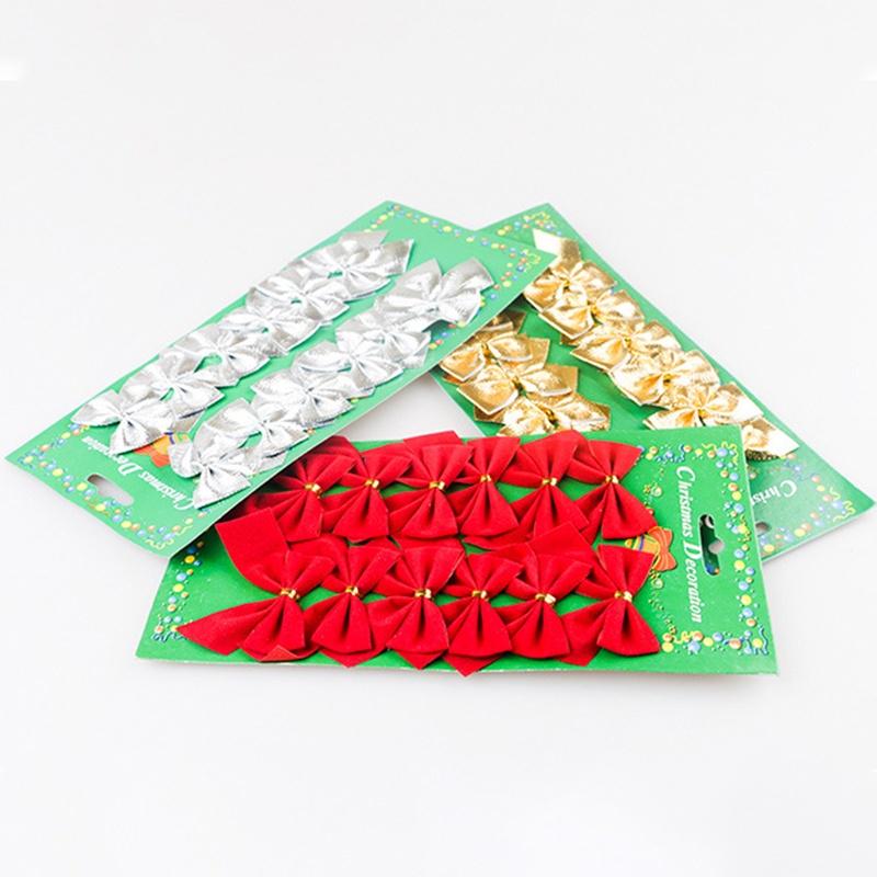 12pcs Bowknot Xmas Tree Ornament Bow Hanging Decoration Christmas Gift DIY Decor Gold Silver Red