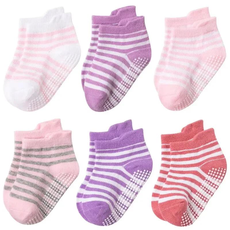 6 Pairs Baby Girls Boys Anti-slip Non Skid Socks with Grips Toddler Kids All Seasons Cotton Socks 0-3years