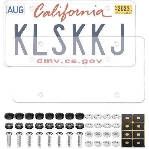 2 Pack Clear License Plate Covers, Flat License Plate Protector Unbreakable Plastic Shields Tag Holder Fits Standard US Plate With Screws Caps чистый