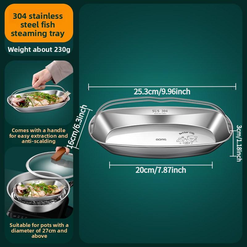 

304 stainless steel fish steaming plate with handles, deep & thick, ideal for home & restaurant use.