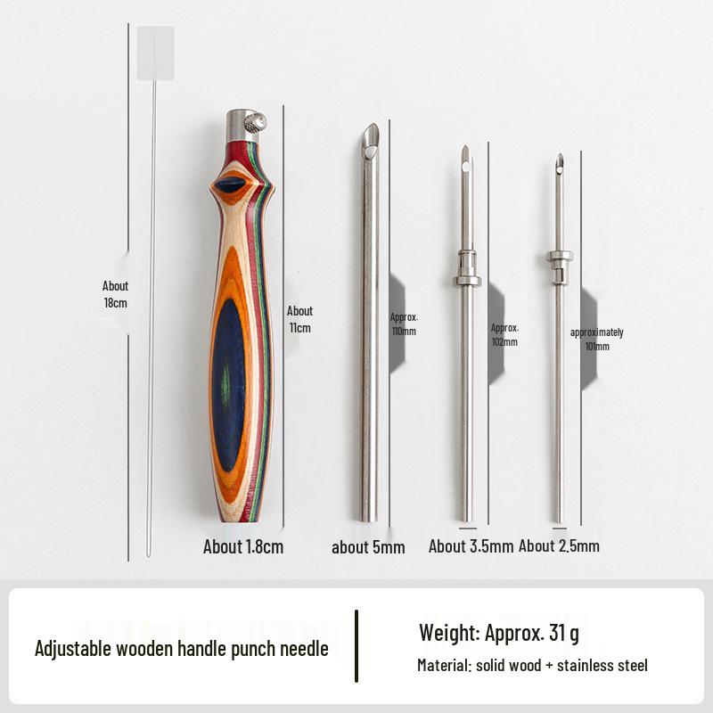 Wooden Handle Russian Punch Needle Tool with Gold-Plated Head for Chunky Yarn Embroidery