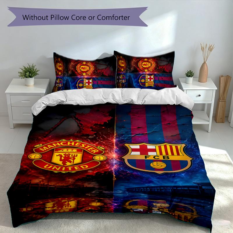 3pcs Football club logo Duvet Cover Set, Includes 1 Duvet Cover and 2 Pillowcases,Skin-Friendly&Comfortable Fabric,Suitable Bedding Sets