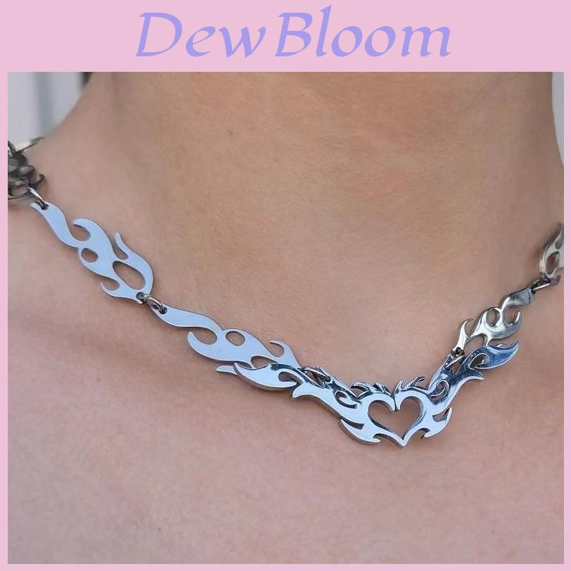 Punk Heart Shaped Necklace With Flame Chain For Women Fashion Jewelry