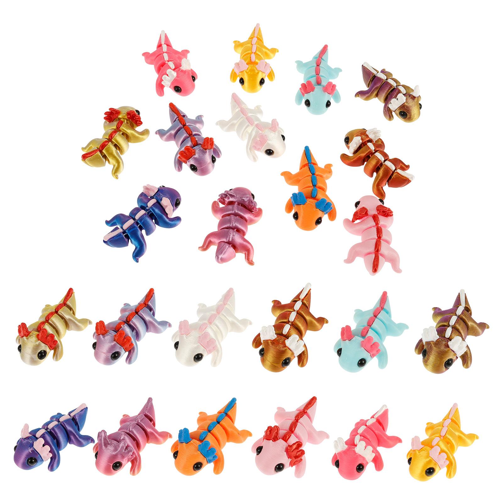 

24 шт. Пластиковая 3D-печатная фигурка аксолотля с гибкими суставами, мини-сенсорная игрушка-аксолотль, забавная 3D-печатная игрушка-животное для детей