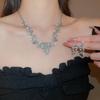 Luxury Rhinestone Leaf Flower Clavicle Necklace & Earring Set for Women