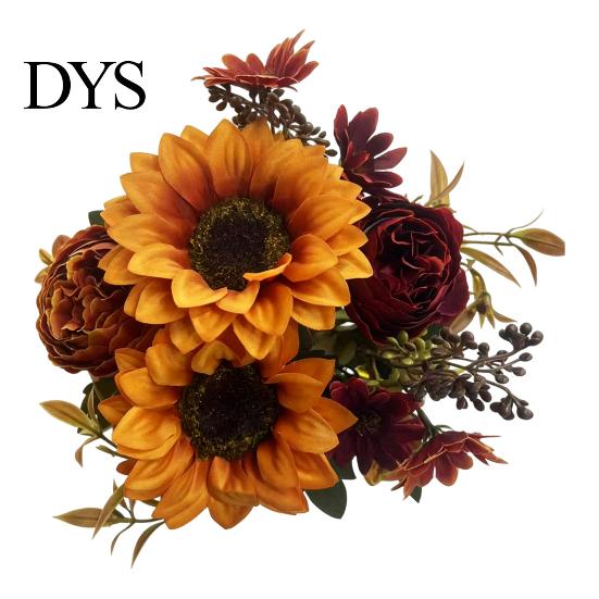 Realistic Silk Flowers for Wedding Centerpieces Sunflower Artificial Flowers, Fake Bouquet Home, Rustic Faux Arrangements Table Decor Fabric