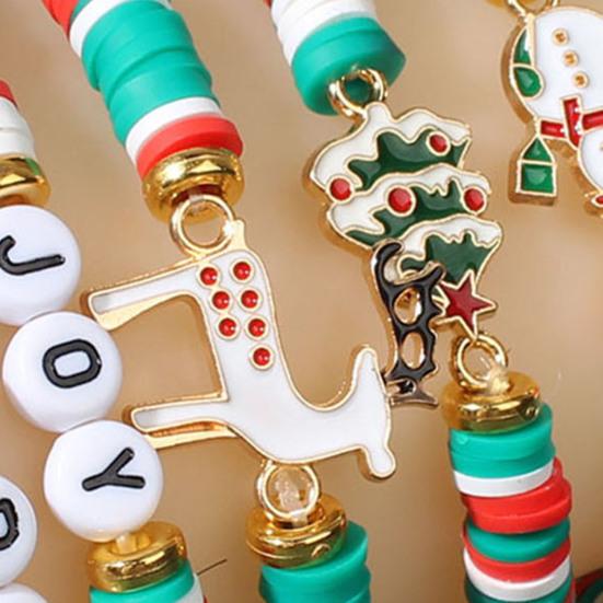 Vianočné korálkové náramky Ručne vyrobené korálky z polymérovej hmoty Elastické náramky Veľkoobchod Biela Červená Zelená Priateľstvo Sviatkovné šperky Darček pre ženy Dievčatá