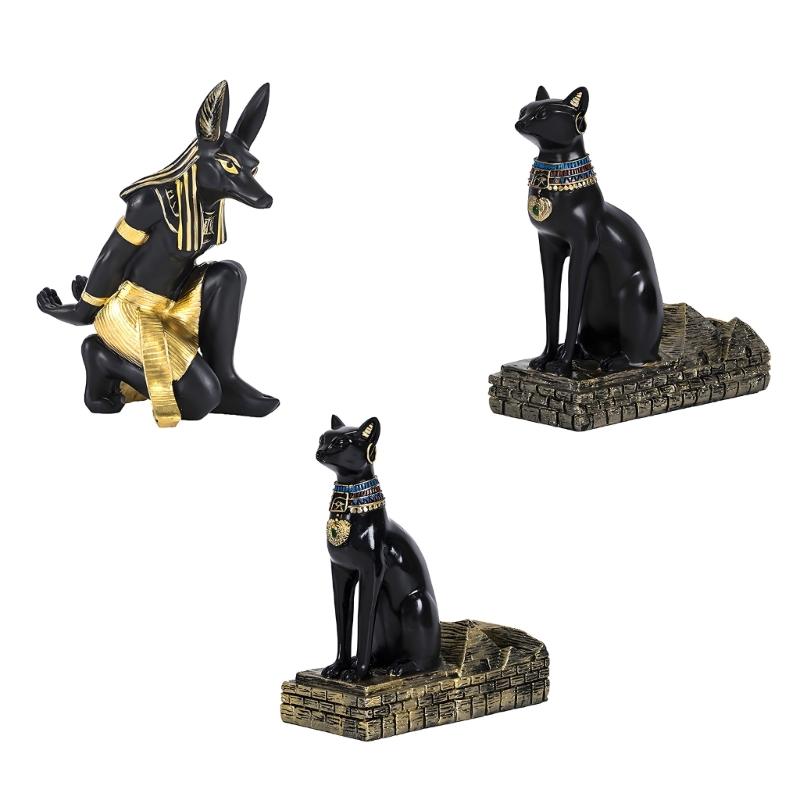 Exotic Themed Wine Rack With Bastet Anubis Statue Design Ancient Egyptian God Resin Kitchen Decors For Wine Enthusiasts