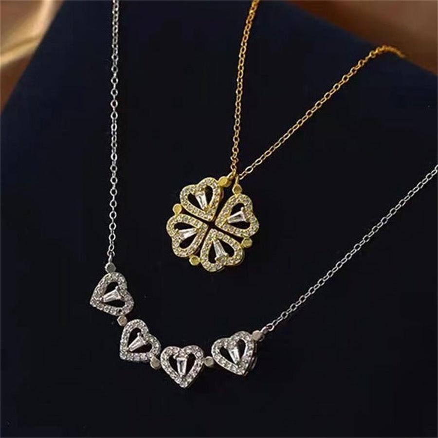 European & American Valentine's Day, New Year, and Christmas Heart-Shaped Magnetic Necklace Gift Box with Rose Flower Design.