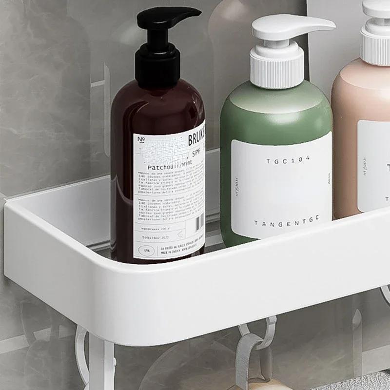 Aluminum Bathroom Storage Shelf Wall Mounted Shower Storage Rack White Organizer Corner Shelves Toilet Shampoo Cosmetics Holder