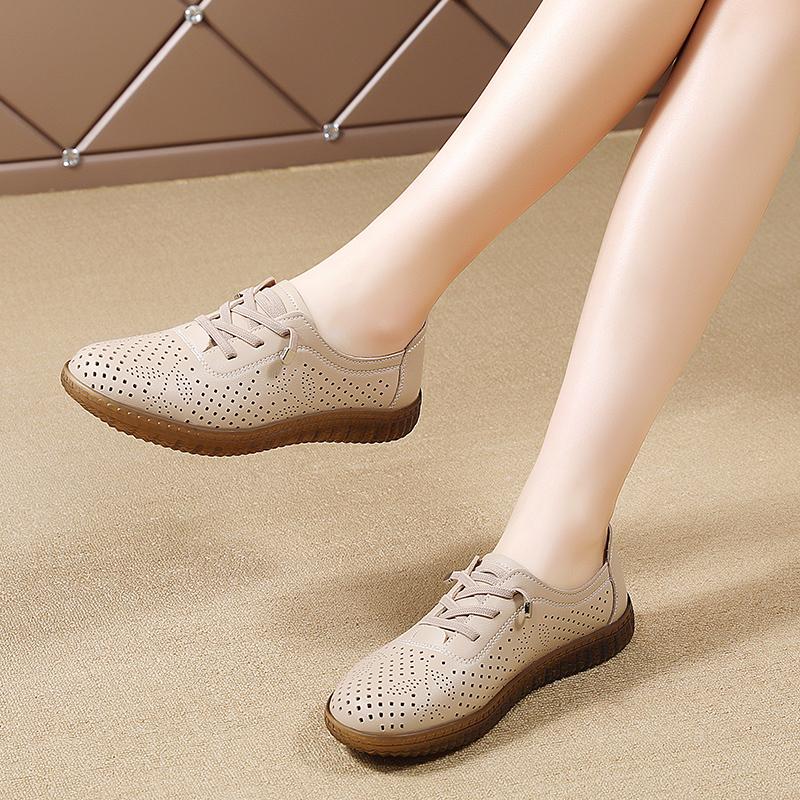 Genuine Leather Summer Loafers Women Casual Shoes Moccasins Soft Pointed Toe Ladies Footwear Women Flats Shoes White