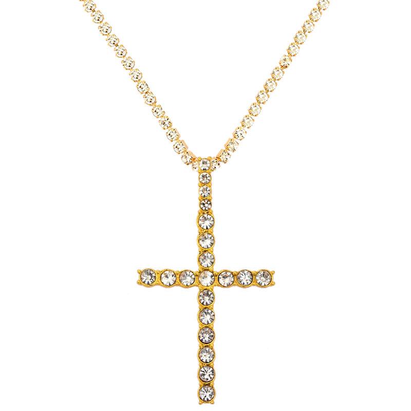 Punk Hip Hop Rhinestone Cross Pendant Necklace for Women Men Bling Iced Out Crystal Chain Choker Necklace Jewelry On The Neck