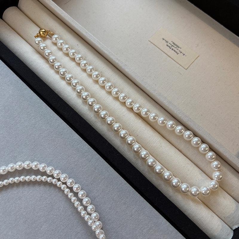 Elegant French Layered Pearl Necklace - Women's High-End Versatile Clavicle Chain, Simple Retro Style