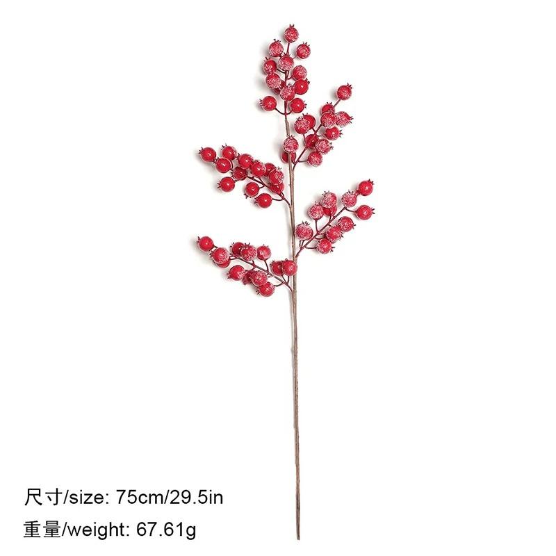 1Pc Christmas Decoration White Snow Red Berries Stems Artificial Bouquet Xmas Tree Ornament Home Decor New Year 2025 Accessories