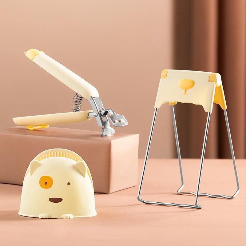 Cute Cartoon Anti-Scald Kitchen Set, Stainless Steel Non-Slip Plate Gripper Bowl Clip Silicone Heat Resistant Plate Gripper