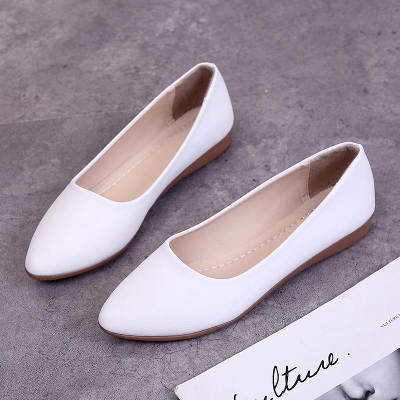 

Popular Four Seasons New Korean Shallow Mouth Dress Shoes for Women Soft Bottom Women s Wedges Low Heels Pumps Flat Shoes 40 білий