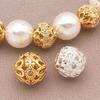 Perline Distanziatrici in Oro 18K con Zirconi, Foro Grande, Design a Fiore Double-Sided, Accessori per Gioielli Fai da Te