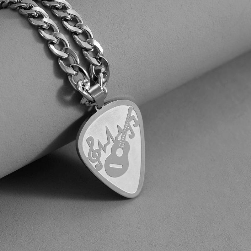 Guitar Note Pattern Guitar Pick Necklace Versatile Titanium Steel Jewelry for Men and Women 60CM