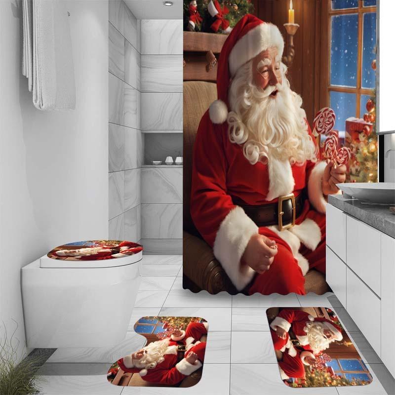 Weihnachtsgeschenke Badezimmer Duschvorhang Teppich Set Weihnachtsmann Schneemann Frohes Neues Jahr Polyester Duschvorhänge Badezimmer Dekor