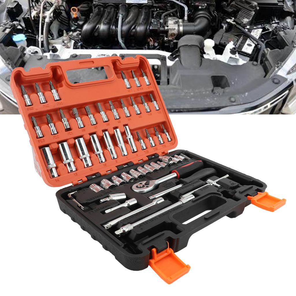 53PCS Automotive Socket Wrench Set High Hardness Steel Professional Ratchet Car Repair Tool Kit with Storage Box
