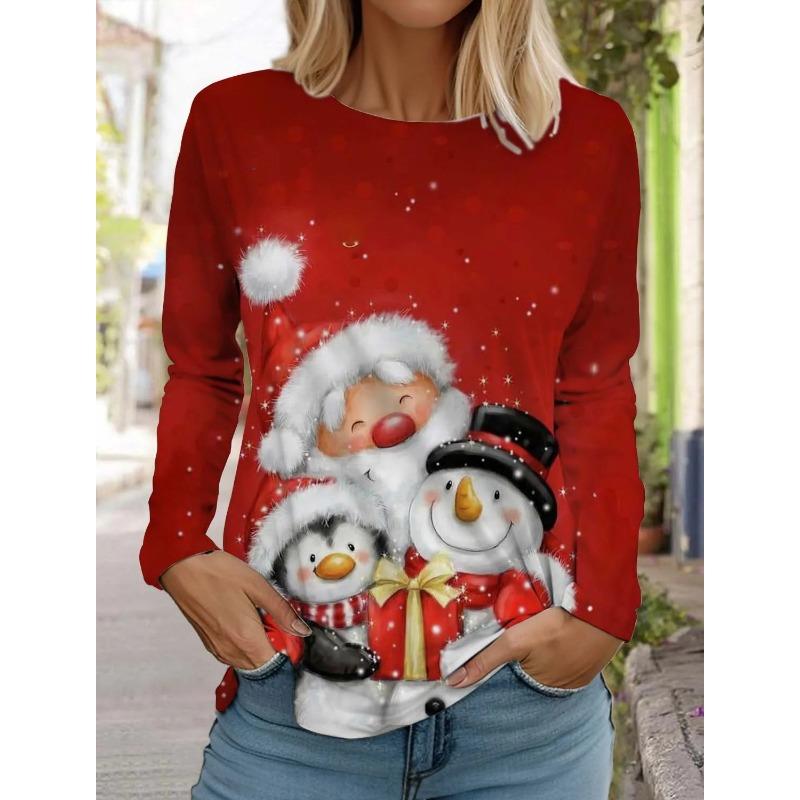 Móda Vánoce Sněhulák Dámské Tričko s dlouhým rukávem 3D vzor Podzimní Santa Claus Dámský Top Harajuku Pulovr Oblečení