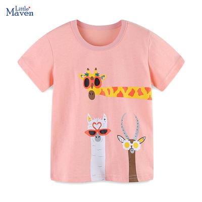 Little Maven Children's Clothing 2024 Summer Tops Cute Kids Clothes Toddler Girls Tees Cartoon Animals T Shirts