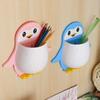 Cartoon Penguin Wall-Mount Organizer for Bathroom & Dorms: Makeup, Toothbrush, Phone Holder