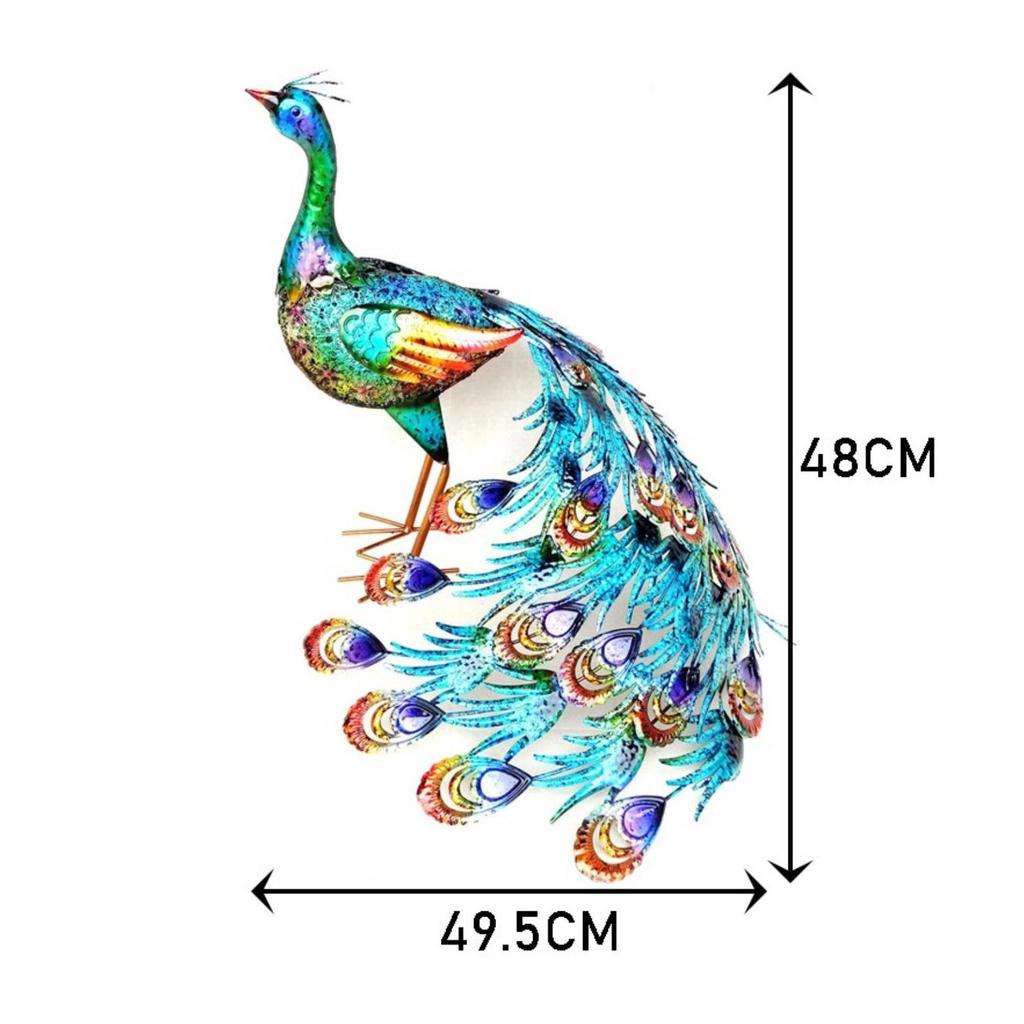 Metal Peacock Figurine Large Tail Colorful Ornament for Studio,