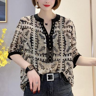 Women's Summer Ethnic-Inspired Print Shirt: Stylish, Loose-Fit, Casual Oversized Top