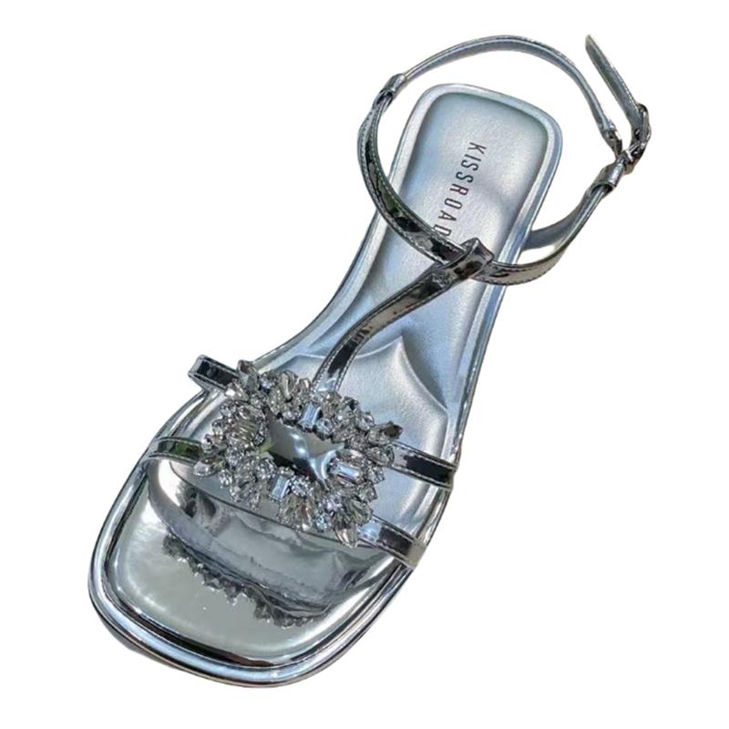 Fashion Crystal Flats Women Sandals Summer Casual Dress Shoes Fashion Woman Slippers New 2025 Designer Slides Walking Sandalias De Mujer