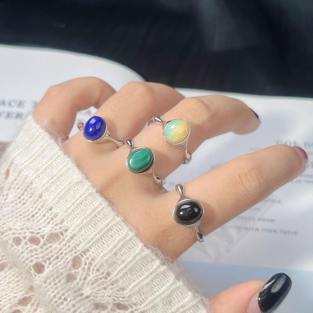 Minimalistischer Mode S925 Sterling Silber Inlay Topas Opal Granat Natürliche Farbe Schatzring Damen Zeigefingerring
