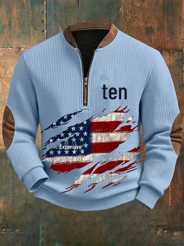 

Men s Fashion Trend Zipper Jacket - Digital Print Imitation Wool Fabric Medium