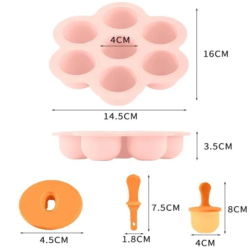7 Grids DIY Ice Cream Popsicle Silicone Mold Ice Cream Ball Maker Popsicles Molds Baby Fruit Shake Home Kitchen Accessories Tool
