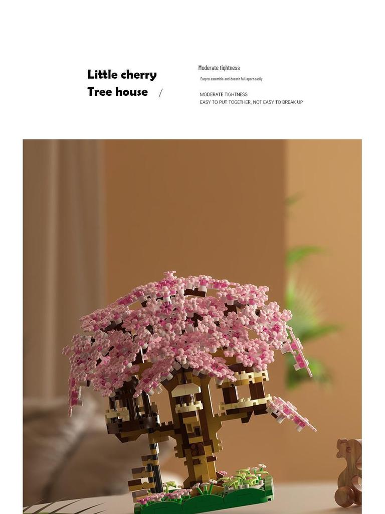 Cherry Blossom Treehouse Compatible with LEGO Blocks - DIY Flower Ornament & Gift for Girls