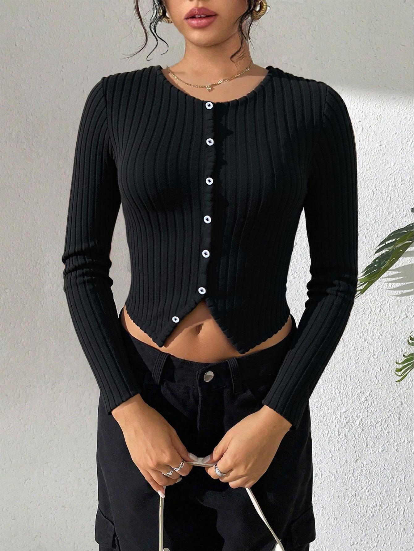 Korean Temperament Slim Fit Autumn and Winter New Pit Strip Knitted Button Cardigan Women s Inner Wear Outer Top S