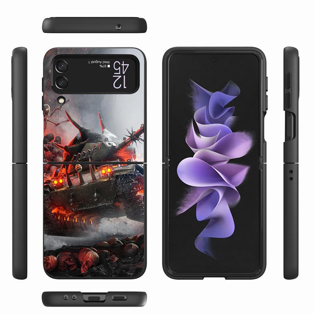 Kryt na mobilní telefon Tanks Fighter Warship pro Samsung Galaxy Z Flip4 Flip3 5G Černý Coque Z Flip 4 3 Tvrdý PC Luxusní Kryt Zflip3
