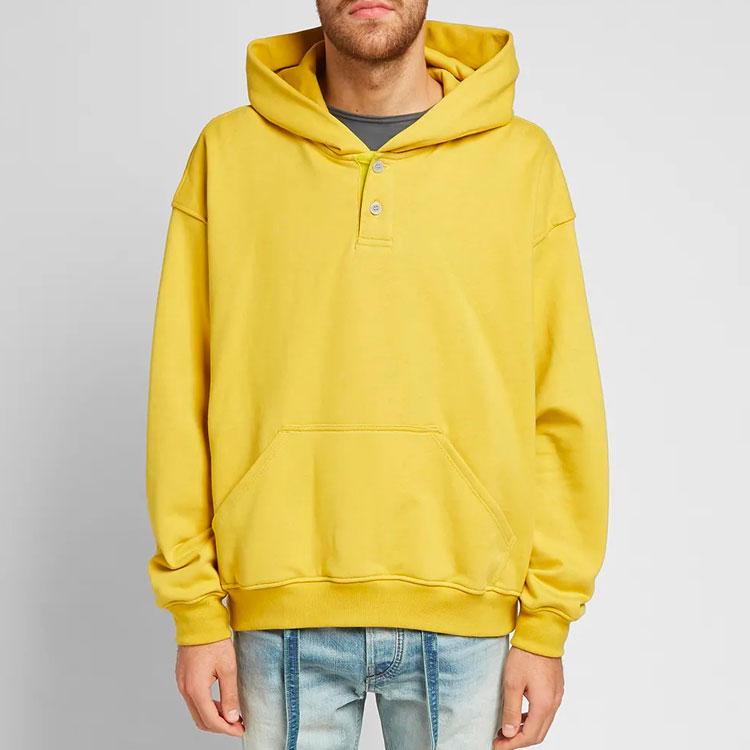 Fear of God Essentials Fall/Winter 2019 Everyday Henley Hoodie with Fleece Lining Unisex Hoodie Yellow FOG-FW19-22