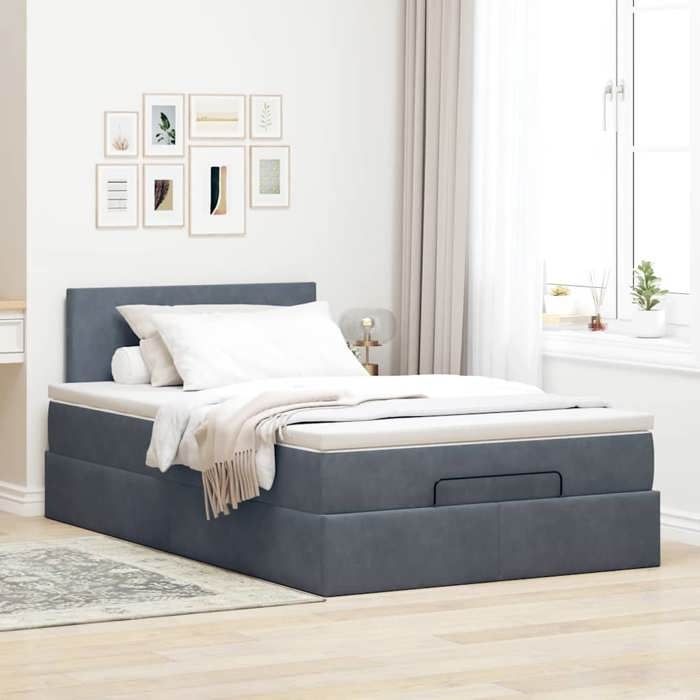 VidaXL Ottoman Bed Frame and Mattress Dark Grey 120x200 Cm Velvet, Bed Frame, Upholstered Bed Frame, Bed Frame 3311694