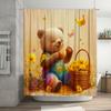 1PC Cute Little Bear Rainbow Overalls Shower Curtain, Durable Polyester, Easy Clean, for Bathroom & Window Decor