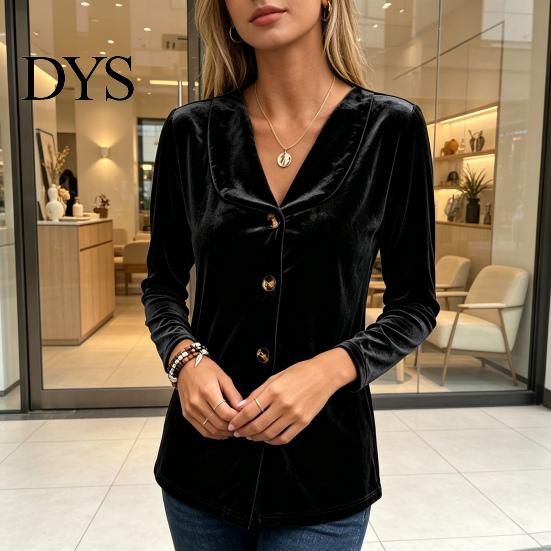 Women Velvet Blouse Fall Shirt, Button Down Long Sleeves Casual Top, Shirt Solid Color Loose for Daily Wear Work