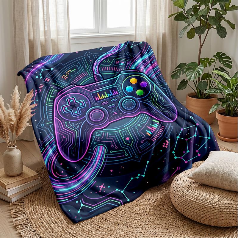 Neon Gaming Controller Theme blanket Lightweight Warm Flannel Blanket Decorative Throw Blanket for Home Decoration