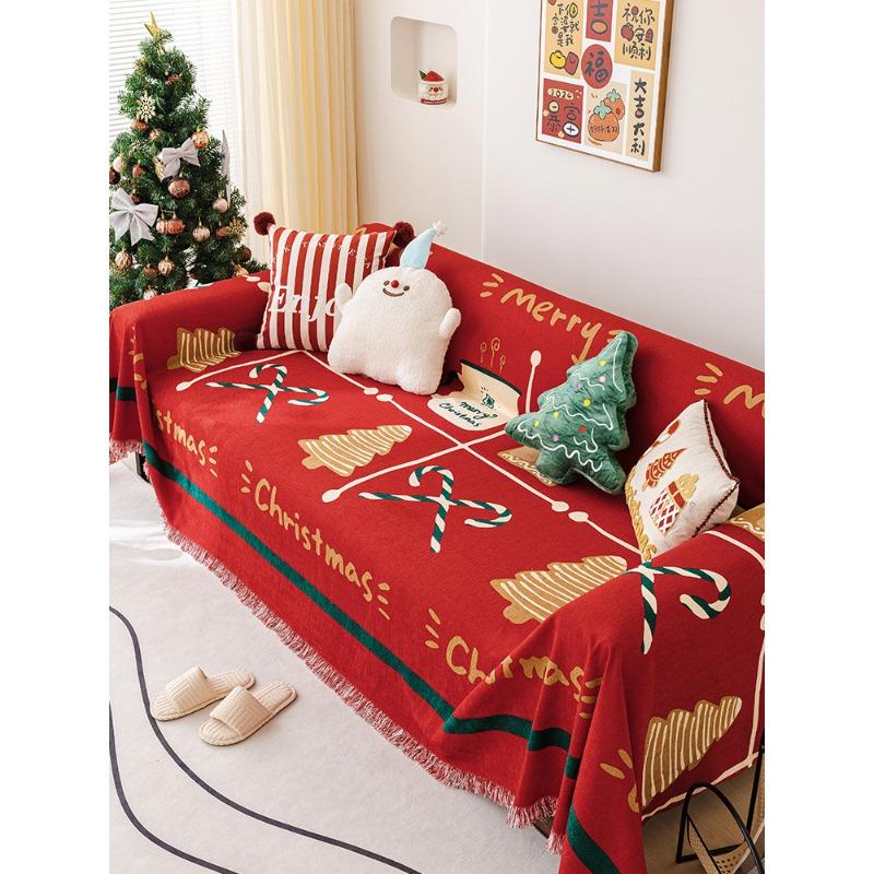 Red Sofa Towel Waterproof Non-Slip Christmas Atmosphere Sofa Cover Cloth All-Inclusive Universal Cover Cover