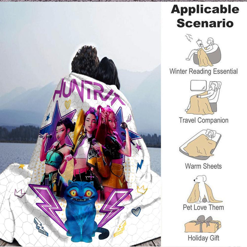 1Pc Huntrax Future Fashion Icons Flannel Blanket, Soft And Comfortable, Casual Warm, Camping Travel, Christmas, Halloween Xmas Gift L1514
