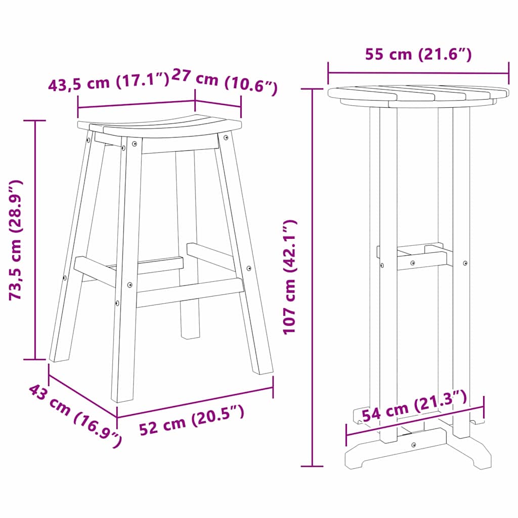 Garden Bar Set 3 pcs Light Grey HDPE