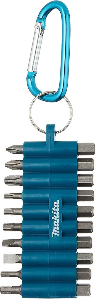 Makita Impact Driver Bit Set of 10 with Hex 13mm Groove Carabiner, D-67620, 6.35mm Shank, [Used]