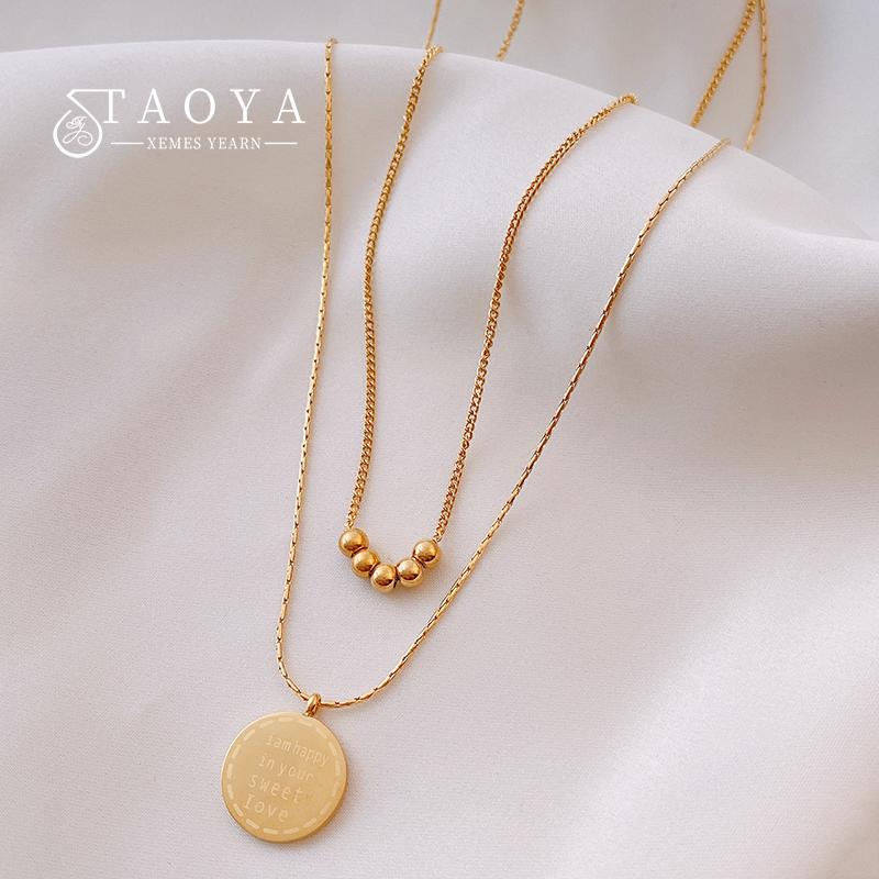 2026 New Stainless steel Double Layer Letter Round Pendant Necklace Women's Gift Indelible Jewelry Party Neck chain Accessories
