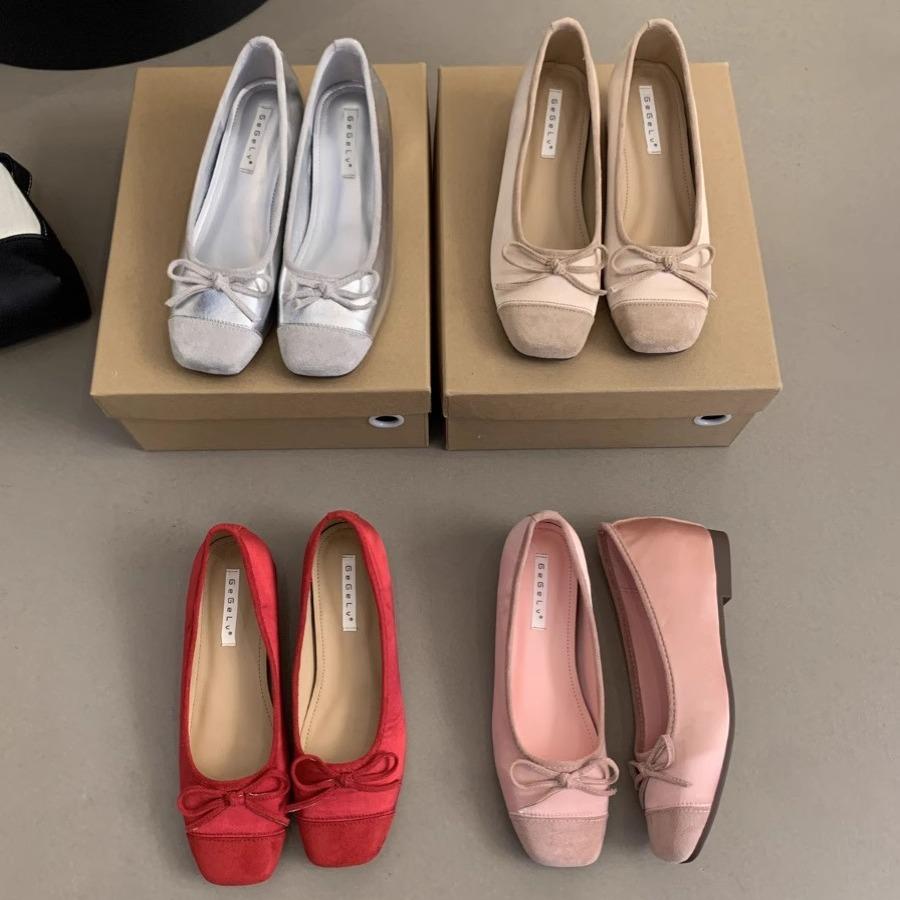 Inner height increase silver single shoes women's spring and autumn new French bow gentle fairy height increase one pedal red ladyshoes
